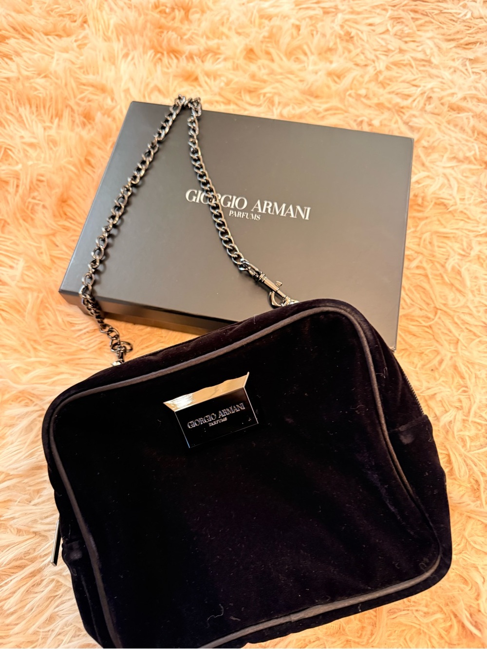 Giorgio Armani Black Velvet Chain Shoulder Bag